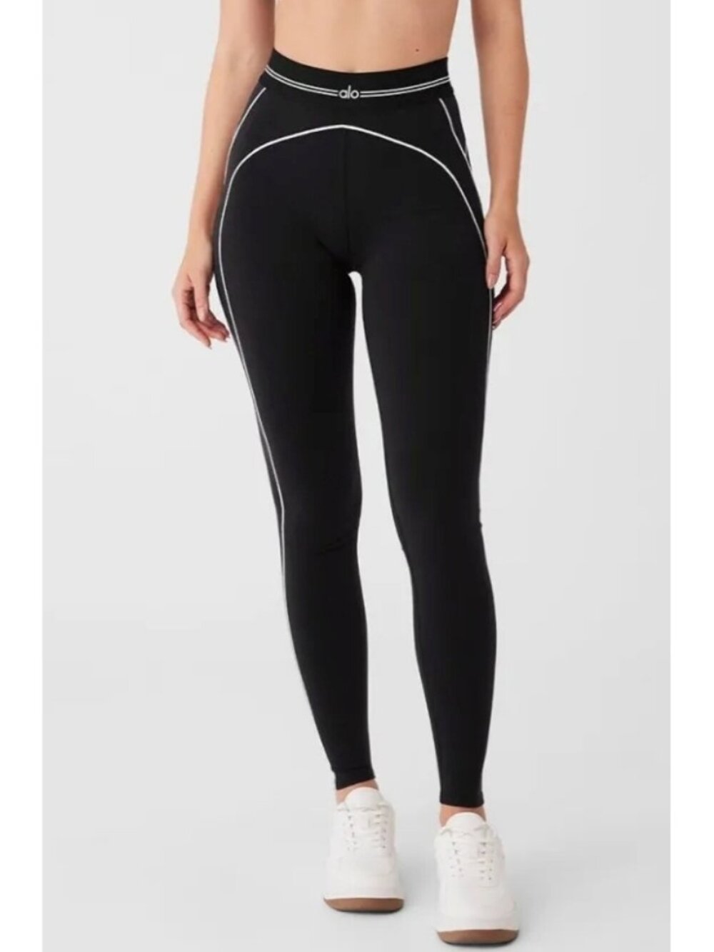 Alo Airbrush High-Waist Heart Throb Leggings Black White Hi-Rise Waisted Tights